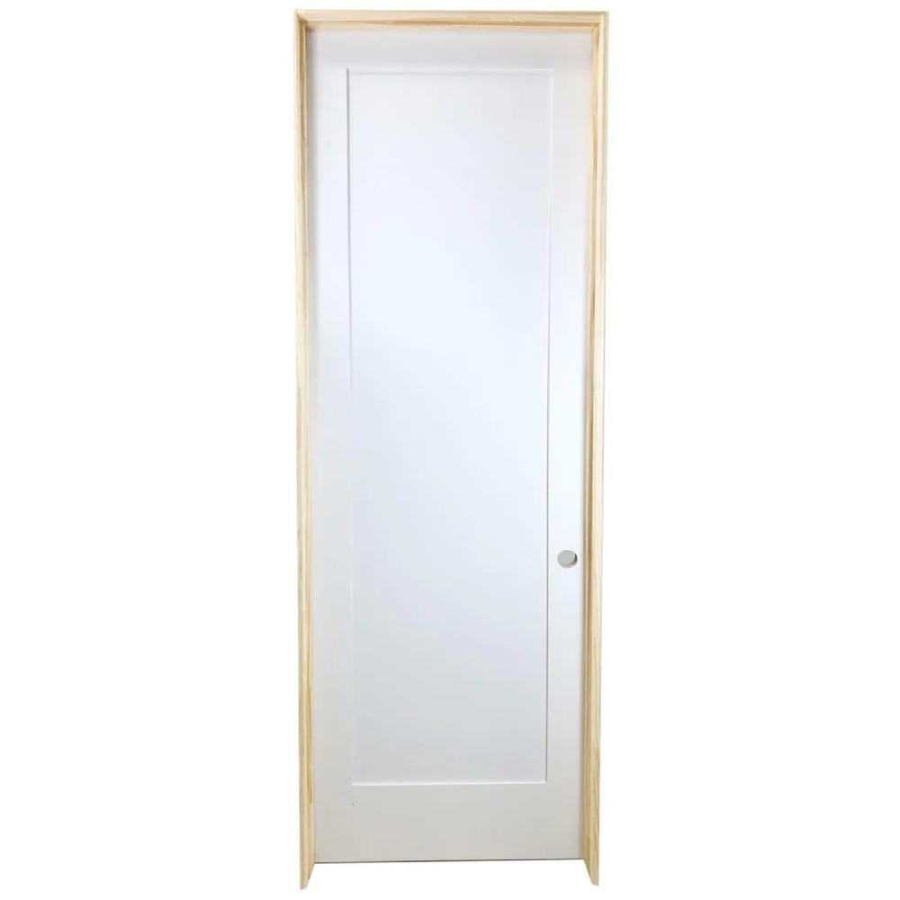 28 in x 96 in White 1-Panel Shaker Solid Core Primed MDF Prehung Interior Door